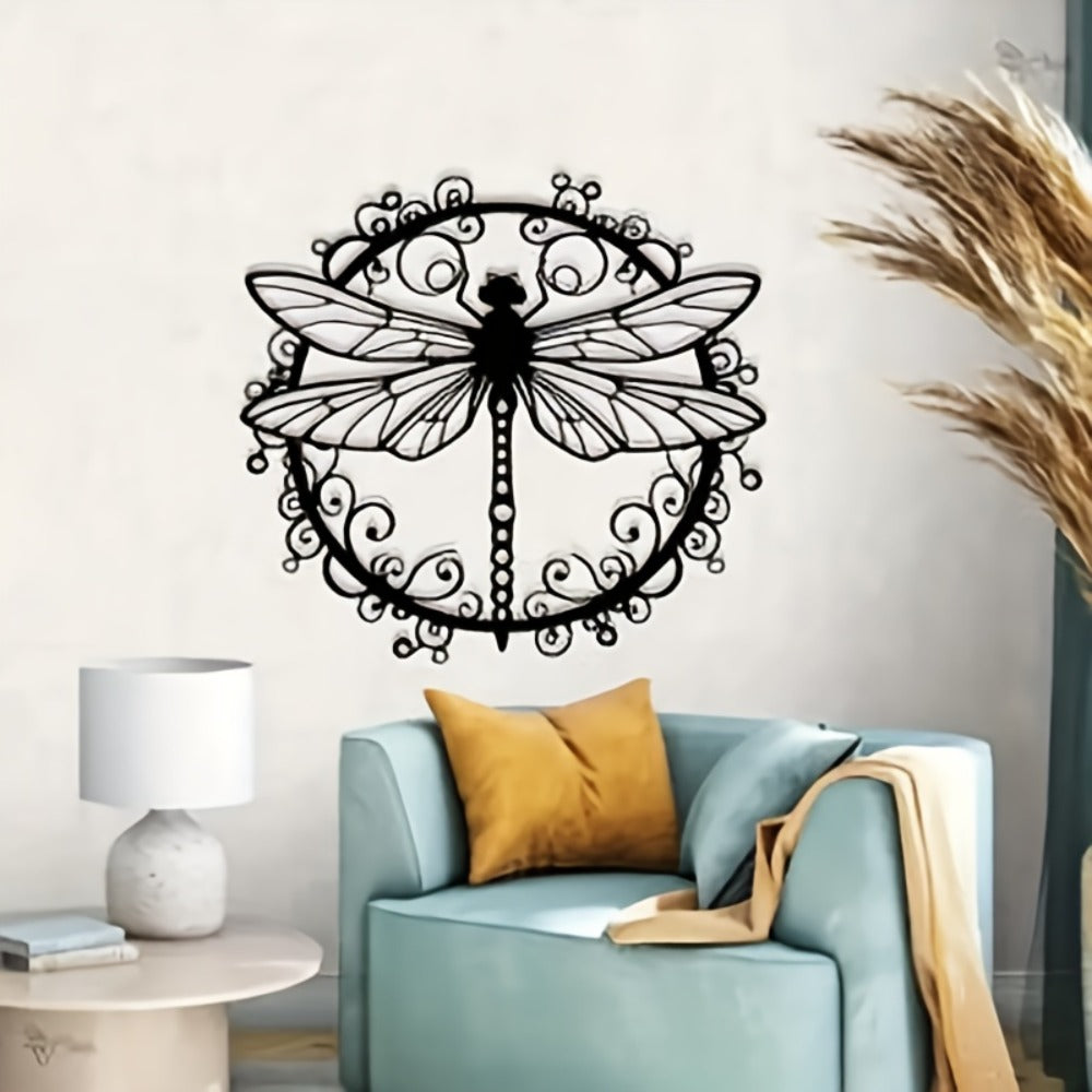 Metal Dragonfly Wall Art ¨C Black Iron Dragonfly Wall Decor, Intricate Animal Print Design, Indoor Outdoor Wall Mounted Sculpture for Living Room Garden Office, Housewarming Wedding Gift