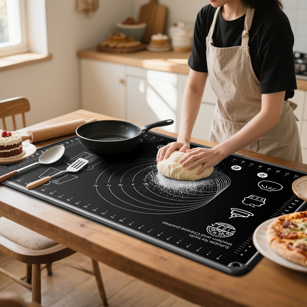 Silicone Pastry Mat Extra Thick Non-Slip Baking Mat with Measurements for Dough Rolling Pizza Cake
