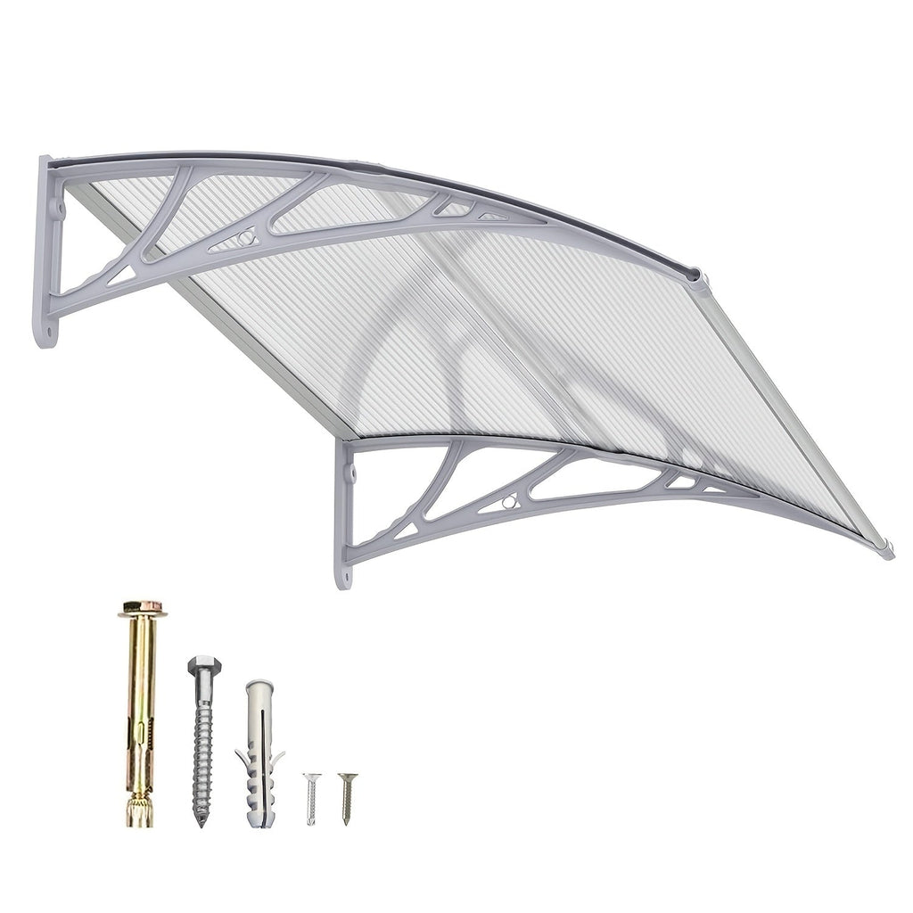 Polycarbonate Window Awning Door Canopy - UV Rain Snow Sun Protection Overhang for Doorways, Patio & Windows, Multiple Sizes, Black/Gray Bracket with Blue/Clear/Brown Board