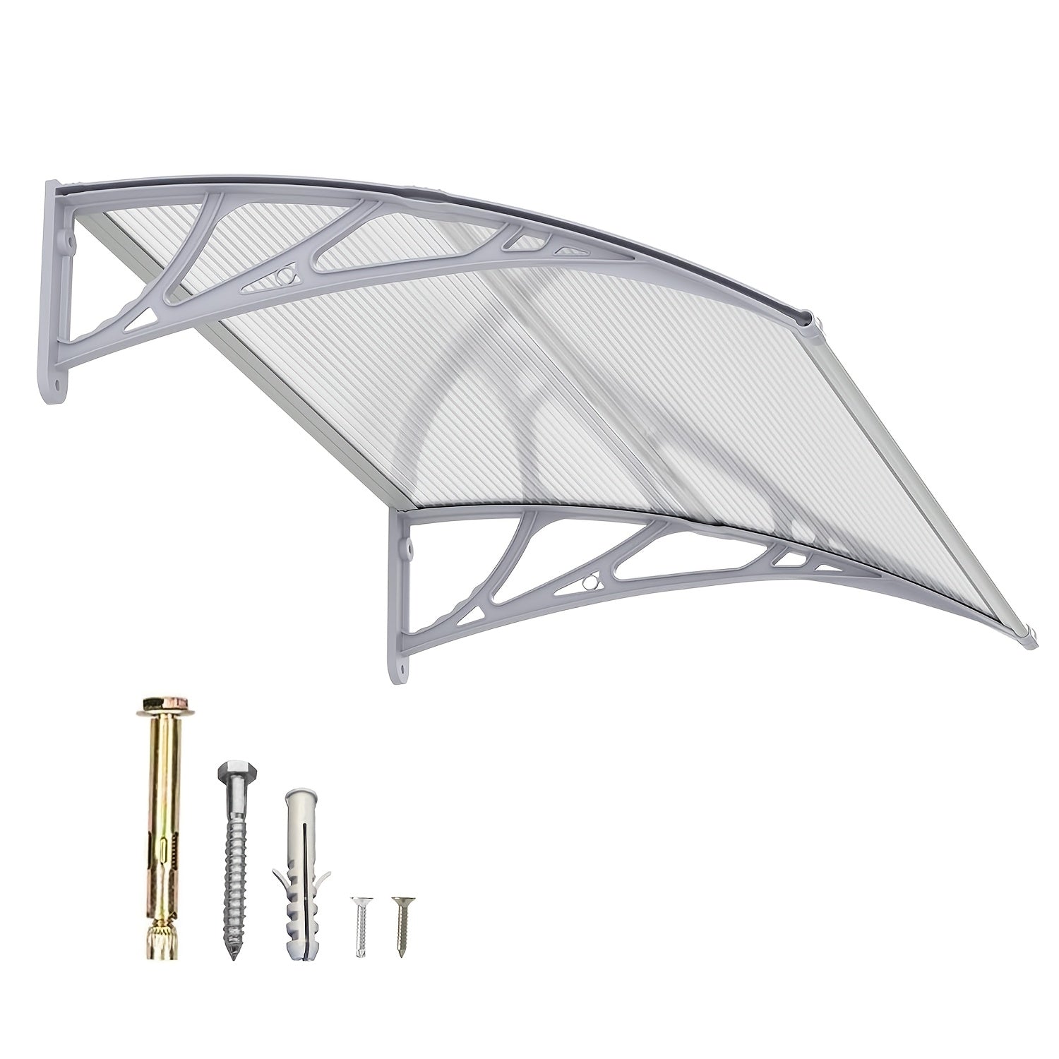 Polycarbonate Window Awning Door Canopy - UV Rain Snow Sun Protection Overhang for Doorways, Patio & Windows, Multiple Sizes, Black/Gray Bracket with Blue/Clear/Brown Board
