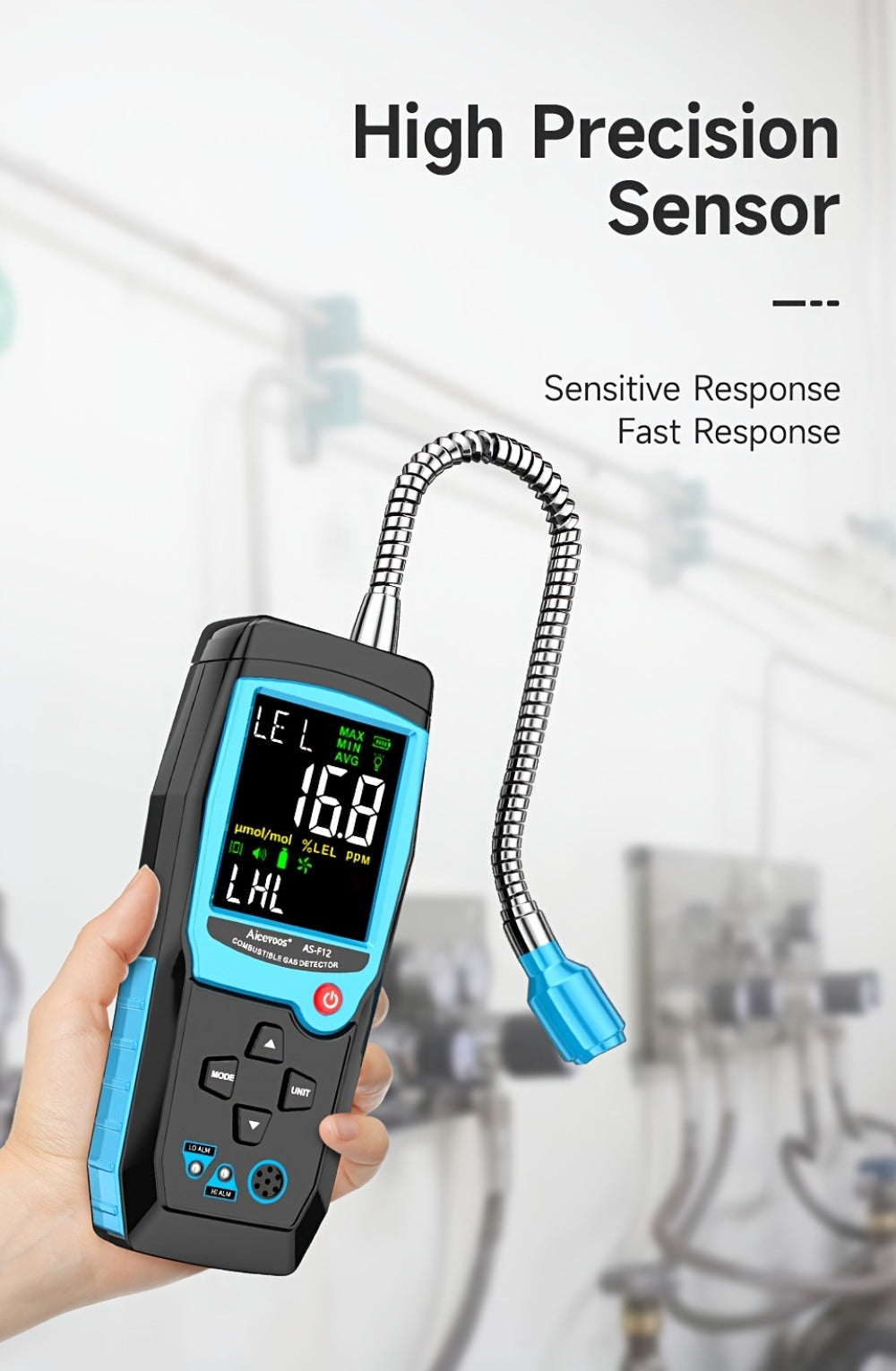 Gas Leak Detector Combustible Gas Detector Aicevoos AS-F12 Natural Gas Methane Tester Sound Light Alarm Electrochemical Sensor Home Industrial Safety