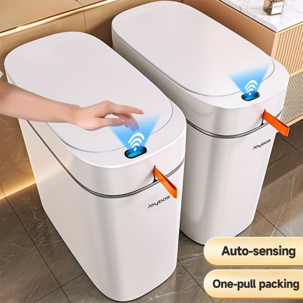 Automatic Sensor Trash Can Self-Emptying 3.8 Gallon with Drawstring Bags - Hands Free Infrared Smart Waste Bin for Bathroom Kitchen Bedroom Office Dorm Room