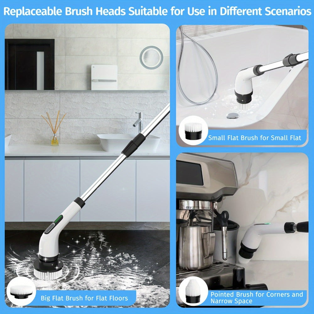 Electric Spin Scrubber with 7 Brush Heads & Adjustable Handle ¨C Dual-Speed Cordless Power Scrubber for Bathroom, Tub, Tile, Floor & Shower Cleaning