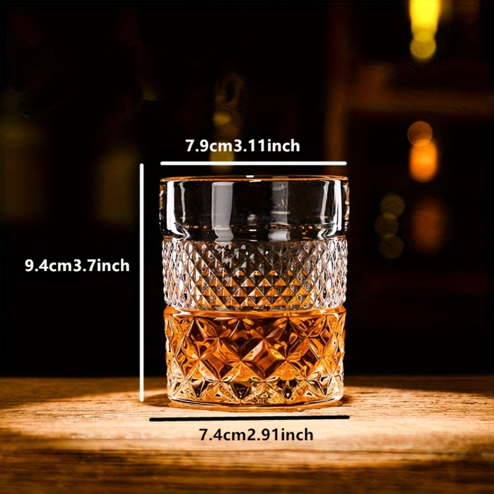 Italian Embossed Whiskey Glass ¨C Handcrafted XO Cocktail Tumbler | Aesthetic Roostertail Bar Beer Water Glass for Home Bar Gifting Party