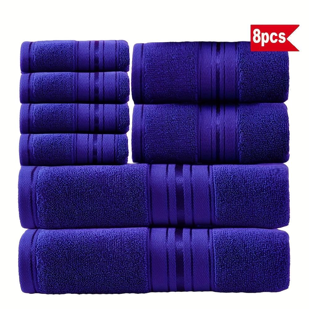Cotton Bath Towel Set 8 Piece 550GSM Vintage Striped - 100% Cotton Hotel Quality Soft Absorbent Machine Washable | 2 Bath 2 Hand 4 Washcloths | 15 Colors | Bathroom Hotel Spa Gift