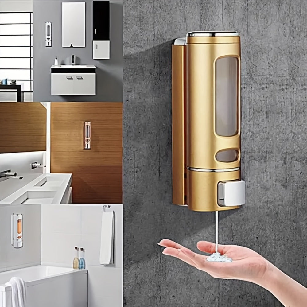 Wall-Mounted Soap Dispenser 53oz Large Capacity ¨C No-Drill Manual Press Pump for Shower Gel Shampoo Lotion Bathroom Kitchen
