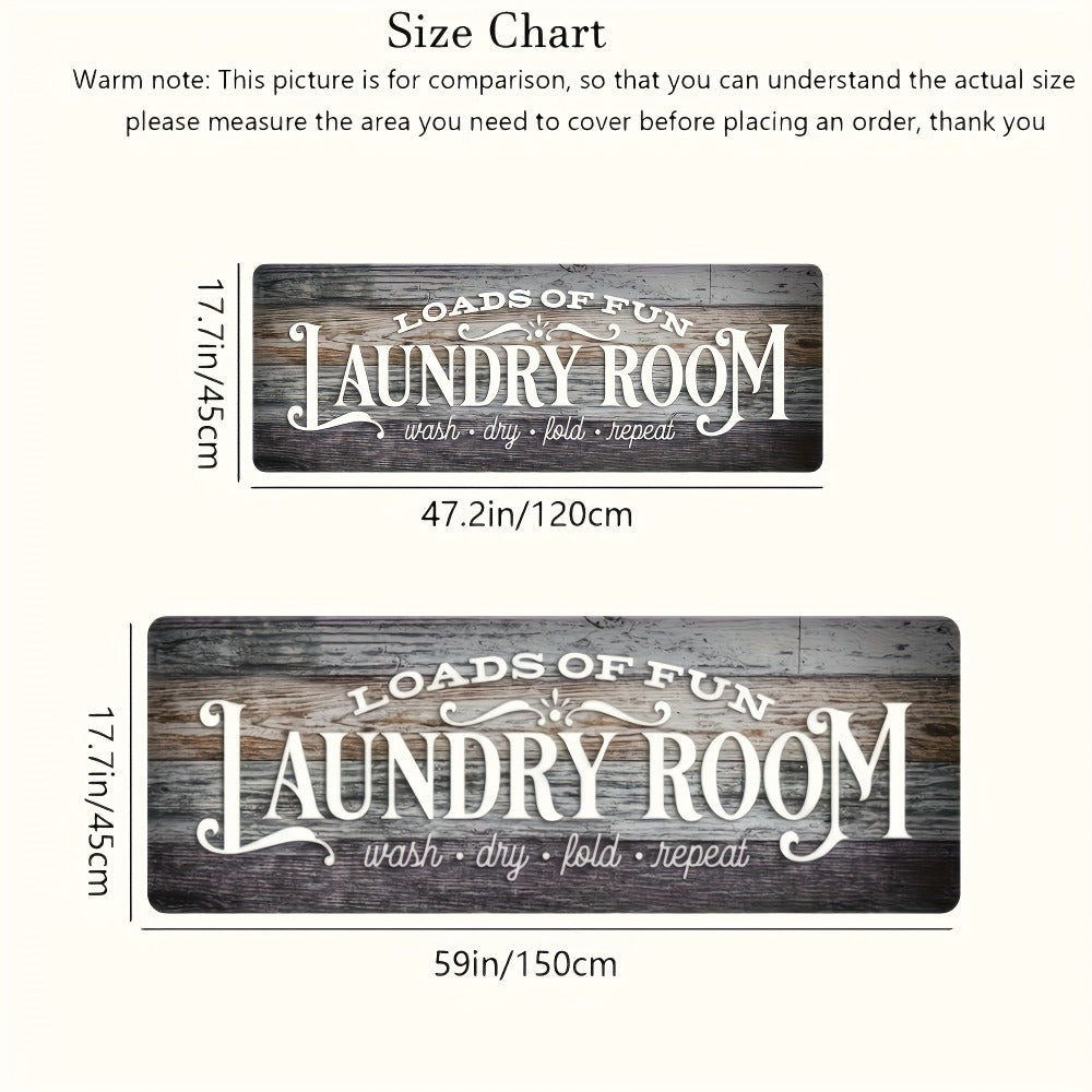 Non-Slip Laundry Room Mat Wood Grain Design - Heavy Duty Washable Rubber Backing Carpet | Rustic Dark Brown & Gray Kitchen Bathroom Rug | Durable Easy Clean Home Floor Mat in 2 Sizes