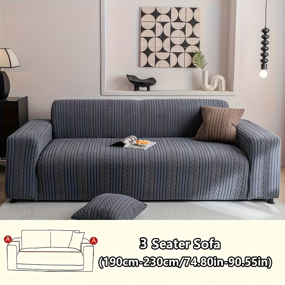Sofa Cover Stretchy Washable Slipcover for 1 2 3 4 Seater Couch, Zigzag Textured Fabric, Scratch Slip Resistant Furniture Protector, Cream White Light Grey Dark Gray Coffee Brown