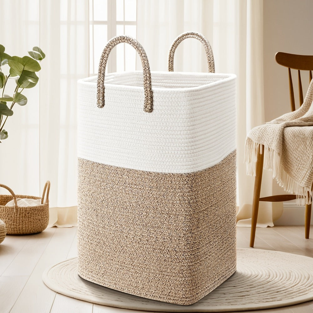 Woven Cotton Rope Laundry Basket Large Hamper with Handles for Bathroom Bedroom Living Room ¨C Jumbo Boho Storage Basket for Clothes Blankets Toys | 40L 60L 80L 100L