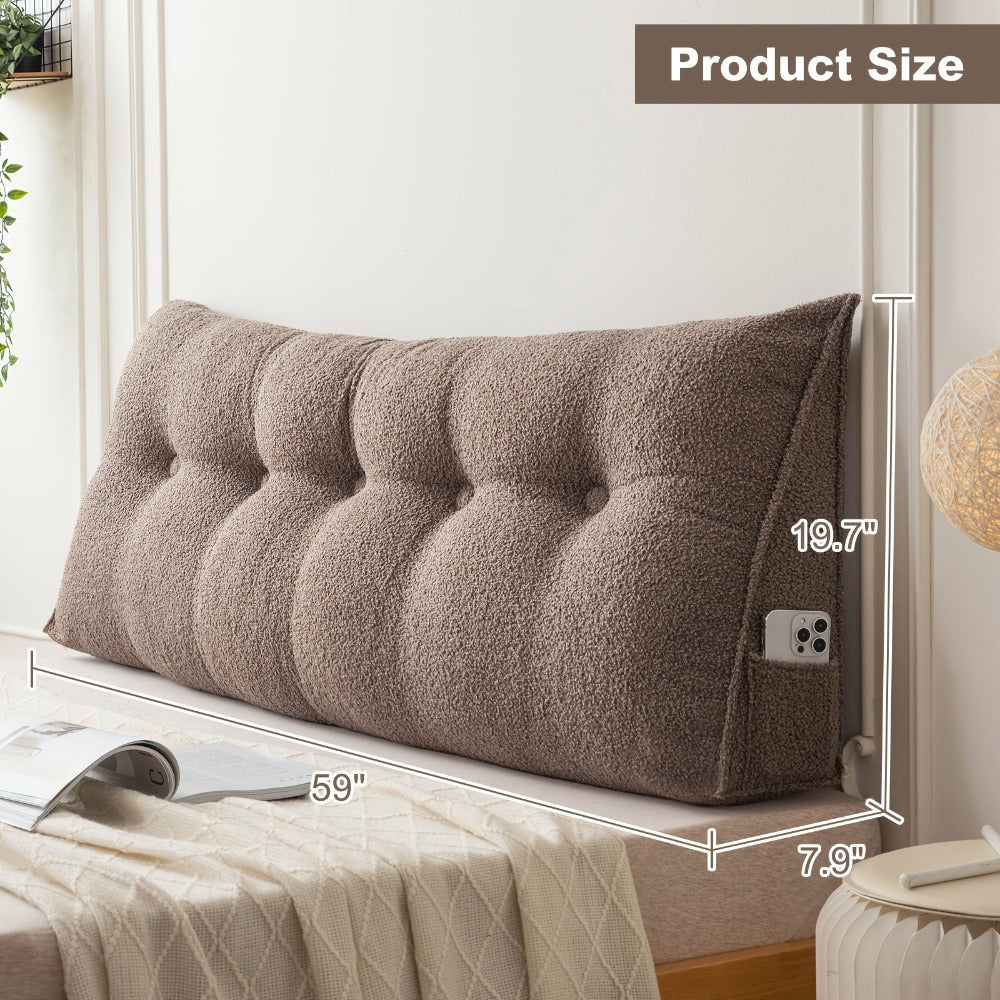 Bed Wedge Pillow Headboard Pillow with Side Pockets Removable Washable Cover Teddy Velvet Reading Pillow Twin Queen King