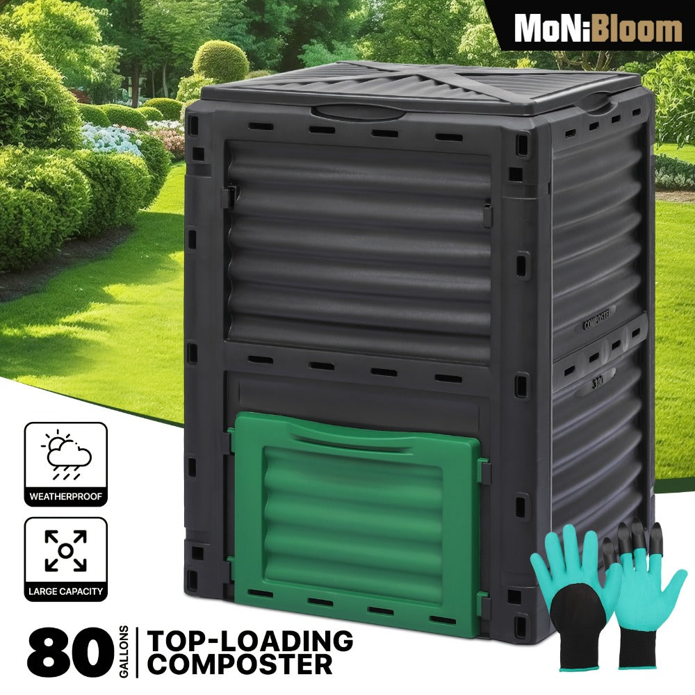 80 Gallon Large Compost Bin Outdoor Tumbler BPA Free Rotating Dual Chamber Composter with Sliding Door for Garden Patio All-Season Fast Working