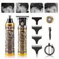 4-in-1 Men's Grooming Kit - Dragon Engraved Hair Clipper, T-Blade Trimmer, Nose Groomer & Shaver, 6000 RPM Motor, USB Rechargeable, LED Battery Display, Perfect Gift for Men