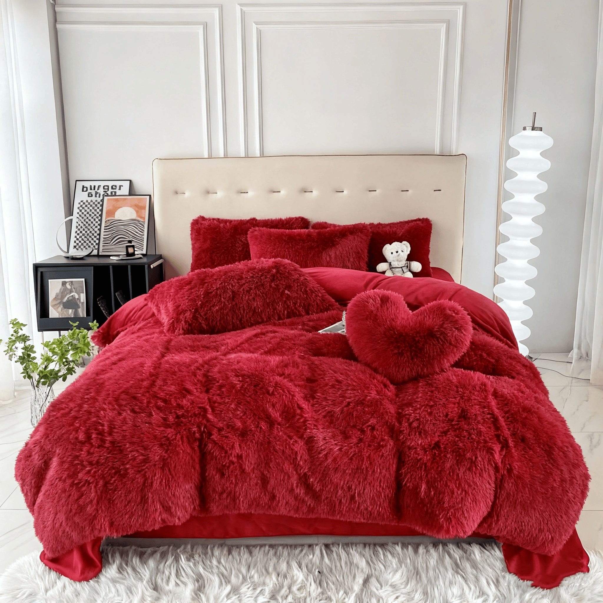 Velvet Duvet Cover Set Fluffy Plush Bedding Minimalist Solid Color, Carved Velvet Quilt Cover with Pillow Shams, Soft Cozy Bedroom Essentials Twin Full Queen King, Black Beige Grey Pink Purple Blue Red Yellow
