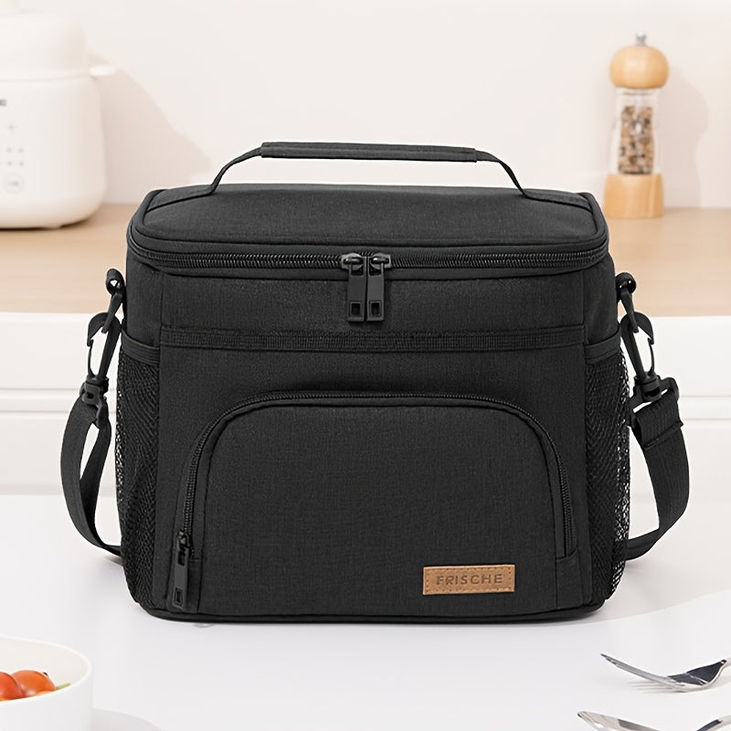Insulated Lunch Bag with Adjustable Shoulder Strap - Leakproof Reusable Cooler Bag for Men Women Portable Fresh Keeper | Black Grey Blue | Office Travel Beach Picnic Camping School