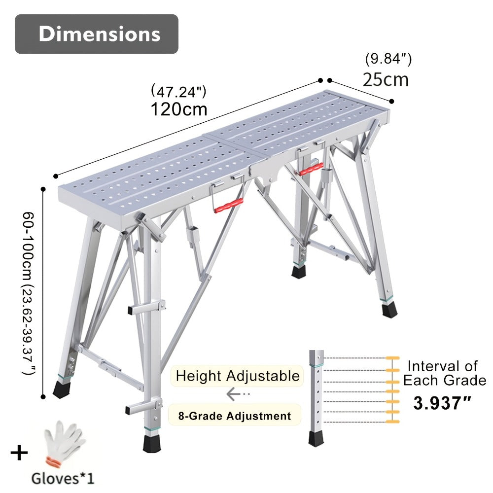 Adjustable Folding Scaffolding Work Platform 800 lbs, Portable Drywall Bench Step Ladder with Anti-Slip Feet & Safety Lock, Height 31.5¡±-49.2¡±, for Painting, Cleaning, Car Washing & Decorating