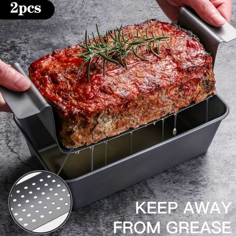 Nonstick Meatloaf Pan with Drain Tray, 2-Piece Carbon Steel Loaf Pan Set for Baking, Fat-Reducing Bread Pan with Insert, Oven Safe Meat Loaf Baking Pan for Healthier Cooking, Standard & Gold Options