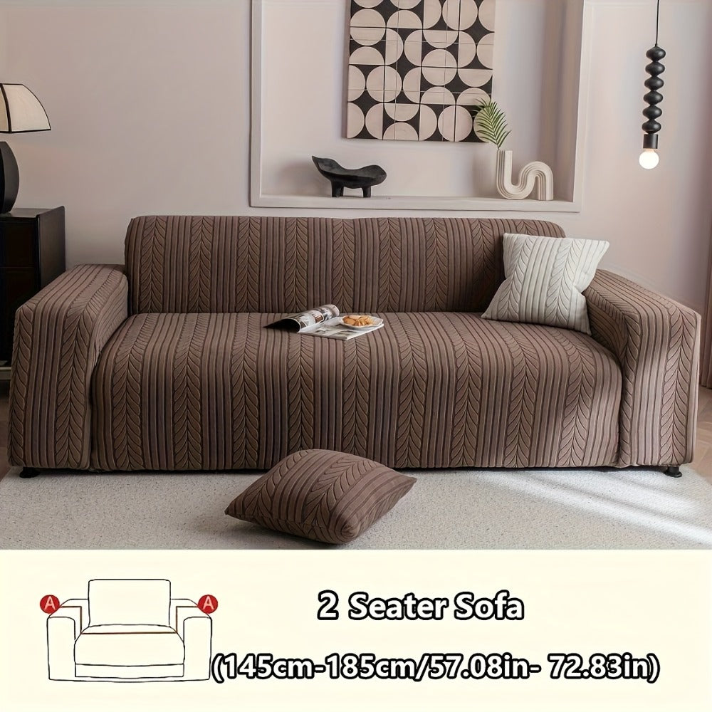 Sofa Cover Stretchy Washable Slipcover for 1 2 3 4 Seater Couch, Zigzag Textured Fabric, Scratch Slip Resistant Furniture Protector, Cream White Light Grey Dark Gray Coffee Brown