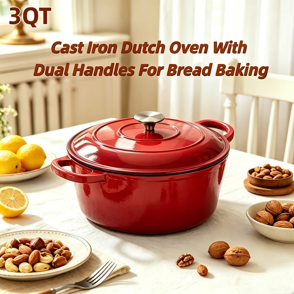 Enameled Cast Iron Dutch Oven with Lid & Dual Handles, Non-Stick Enamel Coated Heavy Duty Cookware for Bread Baking, Braising & Slow Cooking, Superior Heat Retention, Orange, Red & Blue