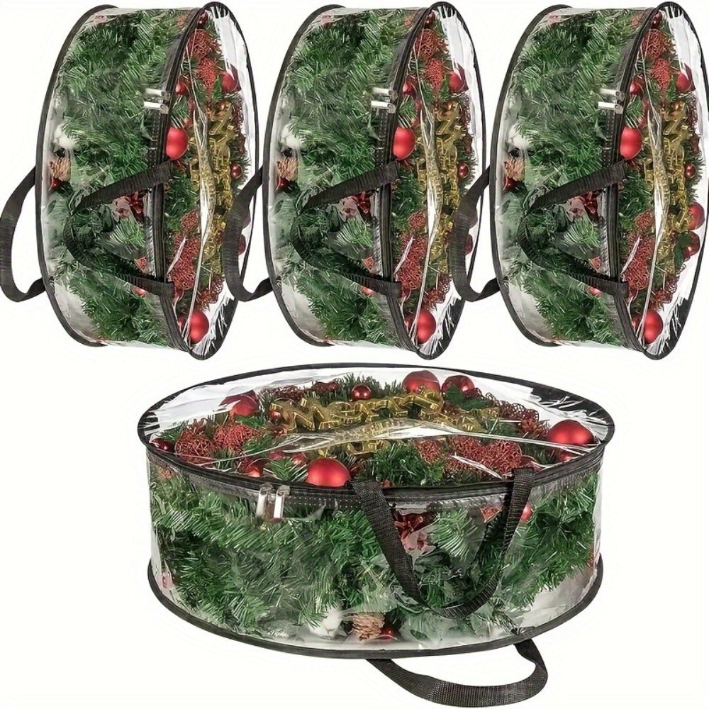 Wreath Storage Bags Heavy Duty PVC Garland Protectors with Handles ¨C 24 & 30 Inch Transparent Christmas Wreath Organizer, 2 or 4 Pack