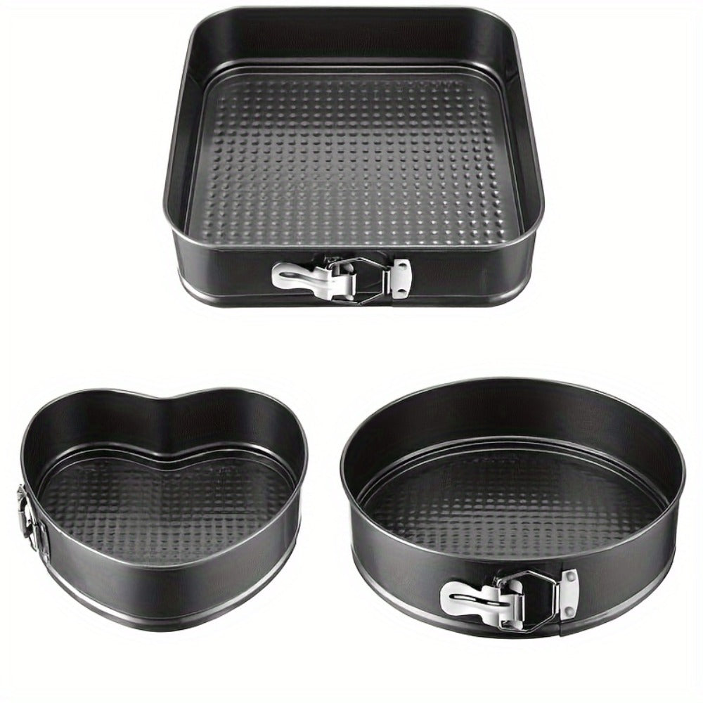 Removable Bottom Cake Pan Set, Nonstick Carbon Steel Round & Heart Shaped Springform Baking Pans, Easy Release Cake Molds for Cheesecake Mousse Layer Cake, 3-Piece or 6-Piece, Black