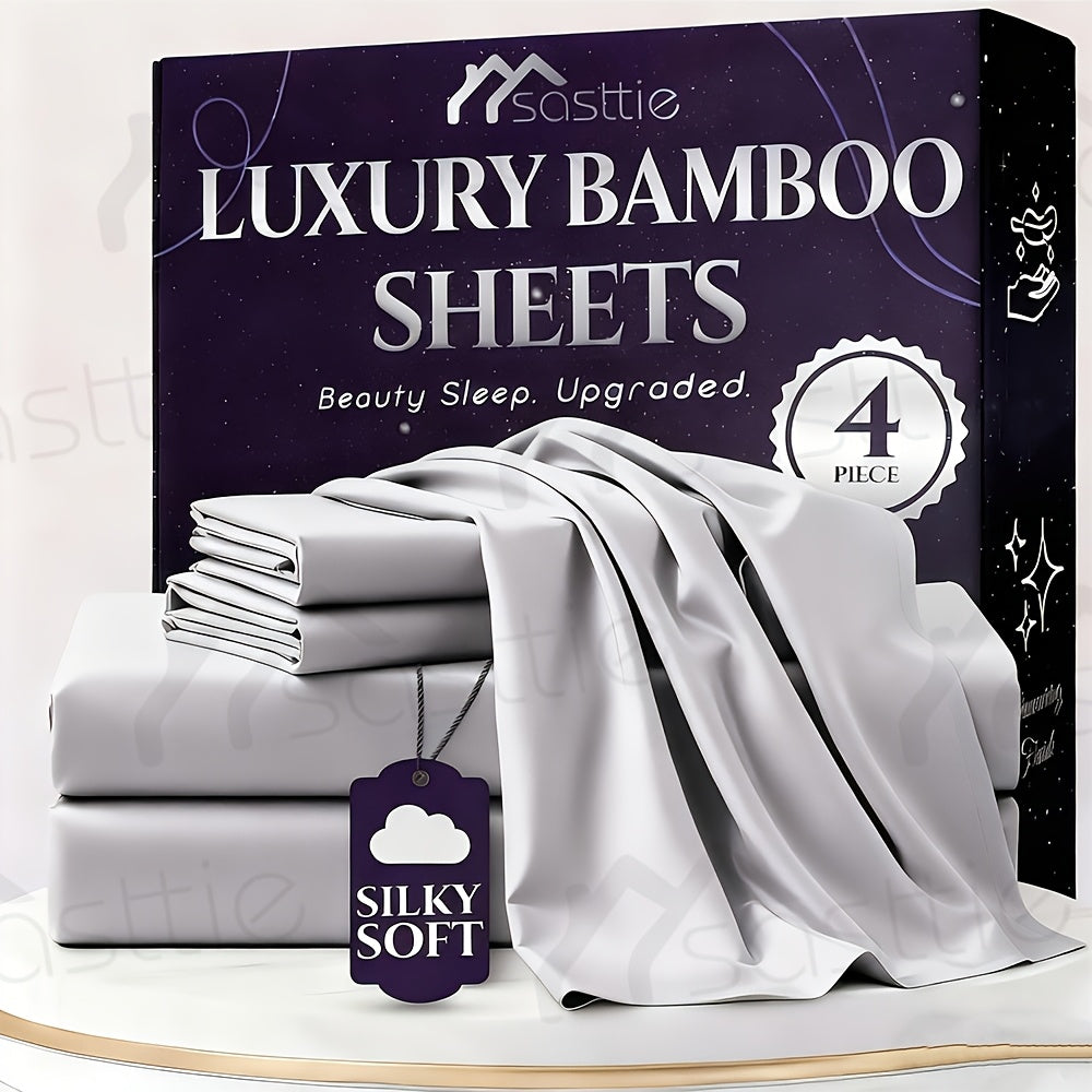 Fitted Sheet Bamboo Blend Deep Pocket Breathable Bed Sheet Set with Pillowcase