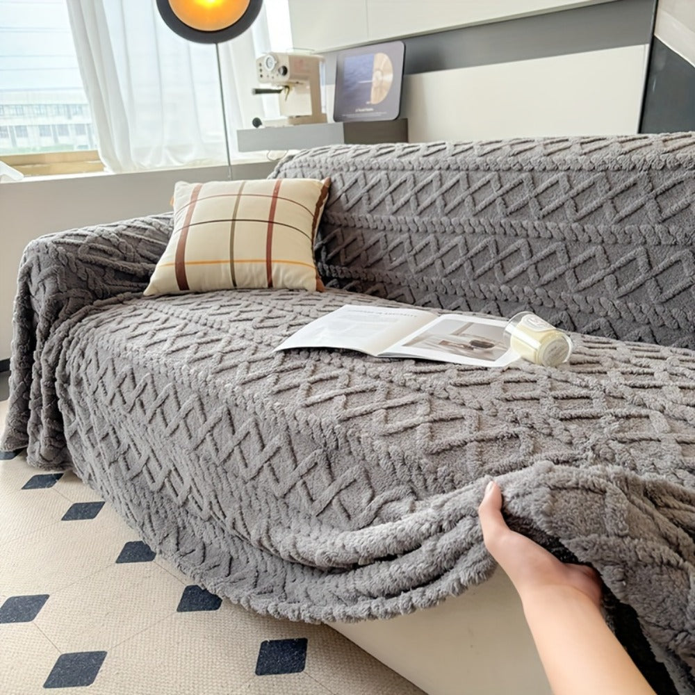 Sofa Throw Cover Shu Velveteen - 300GSM Soft Plush Couch Slipcover Pet Friendly Machine Washable Solid Color Protector for Armchair Loveseat Sectional Sofa, 3 Sizes 5 Colors