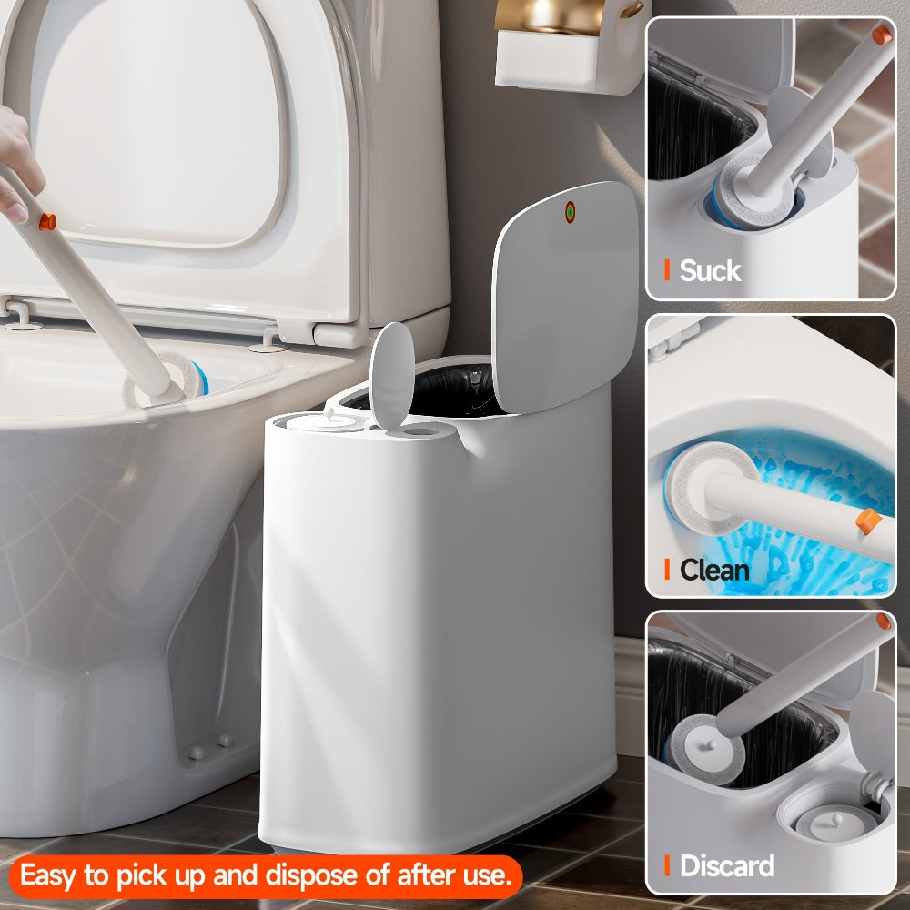 Disposable Toilet Brush with Trash Can 3-in-1 Set Replaceable Brush Heads Space-Saving Bathroom Cleaner with Lid Odor-Proof Waste Bin for Bathroom RV Small Toilet