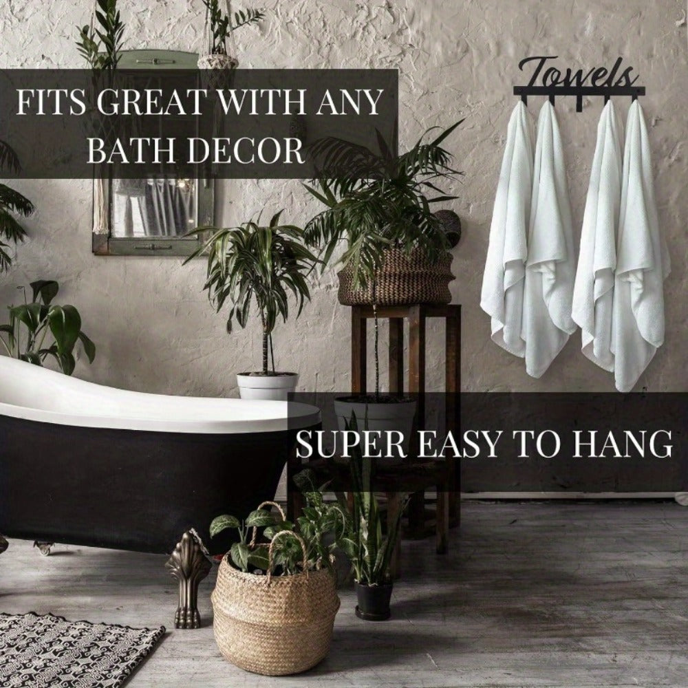 Wall Mount Towel Rack with 5 Hooks Farmhouse Bathroom Organizer Space Saving Towel Holder for Bathroom Kitchen Entryway Easy Install Rust Resistant