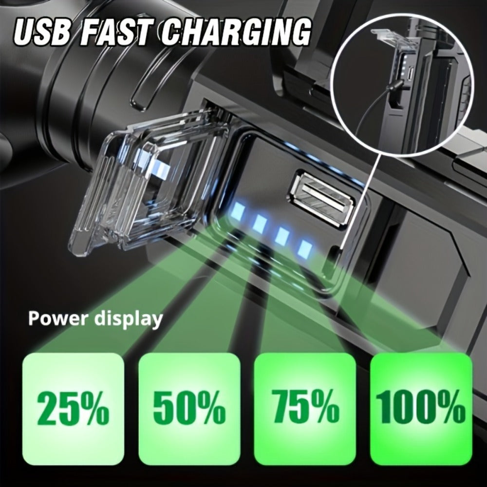 XHP90 High Power LED Flashlight USB Rechargeable Powerful Spotlight Searchlight ¨C 4 Modes, Camping Lantern Torch with Bracket for Fishing Camping Hiking Hunting Outdoor Adventure Patrol