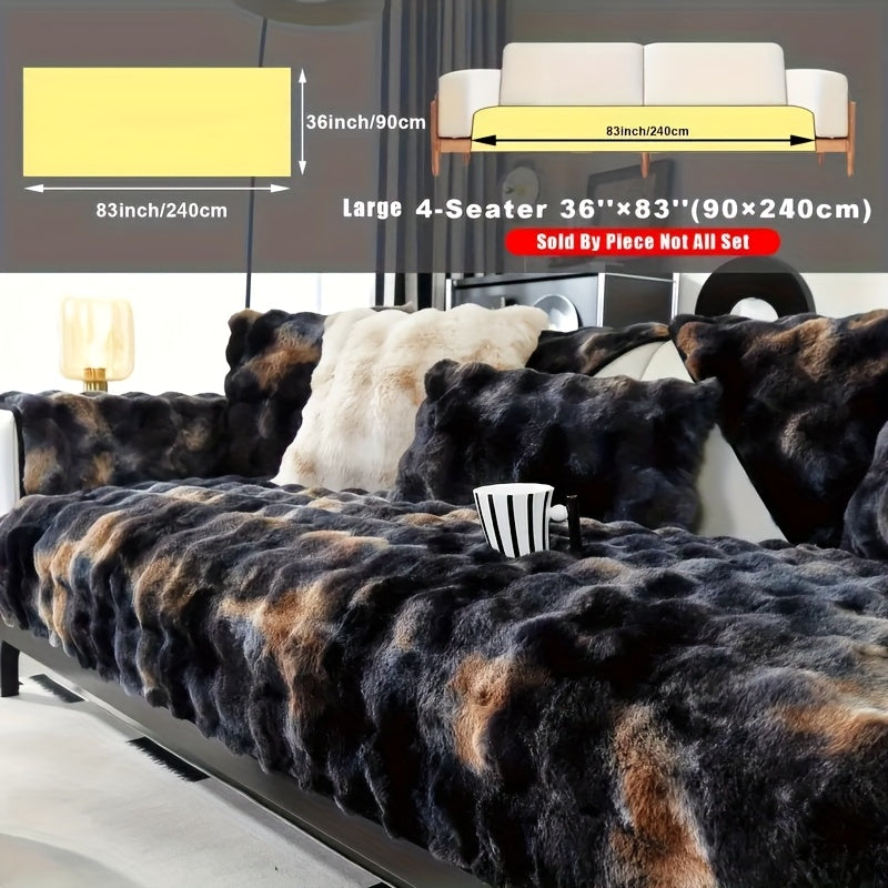 Plush Sofa Cover Faux Lamb Thick Fluffy Couch Slipcover Pet Friendly Machine Washable Gradient Color Polyester Furniture Protector for Armchair Single Double Triple Sofa Living Room Home Decor