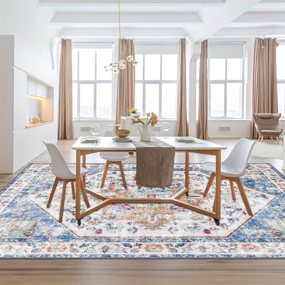 Vintage Persian Area Rug Machine Washable Non-Slip Non-Shedding Floral Indoor Carpet for Living Room Bedroom in Multiple Colors and Sizes