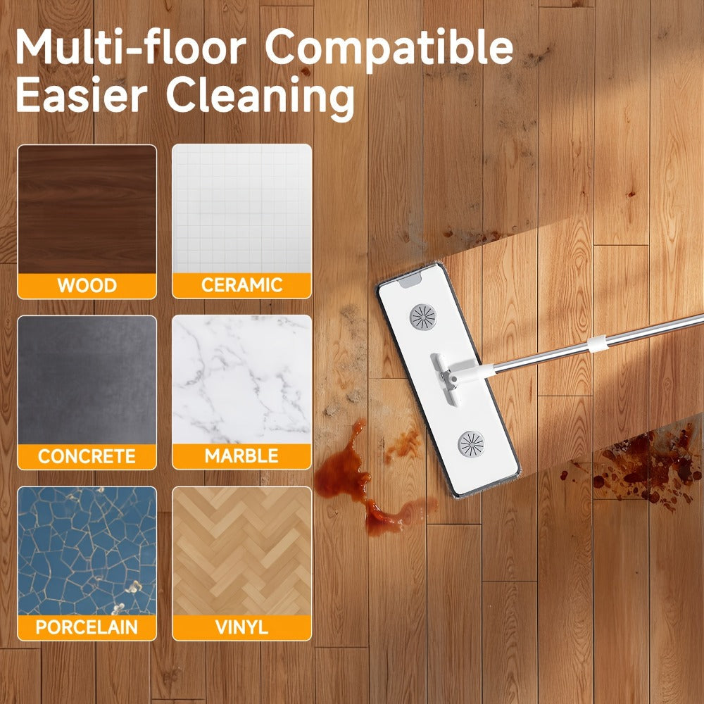Flat Mop and Bucket Set with Metal Rod 360 Degree Swivel Head Reusable Microfiber Pads Hands-Free Wringing Wet Dry Floor Cleaning System for Hardwood Tile Bathroom Bedroom Living Room
