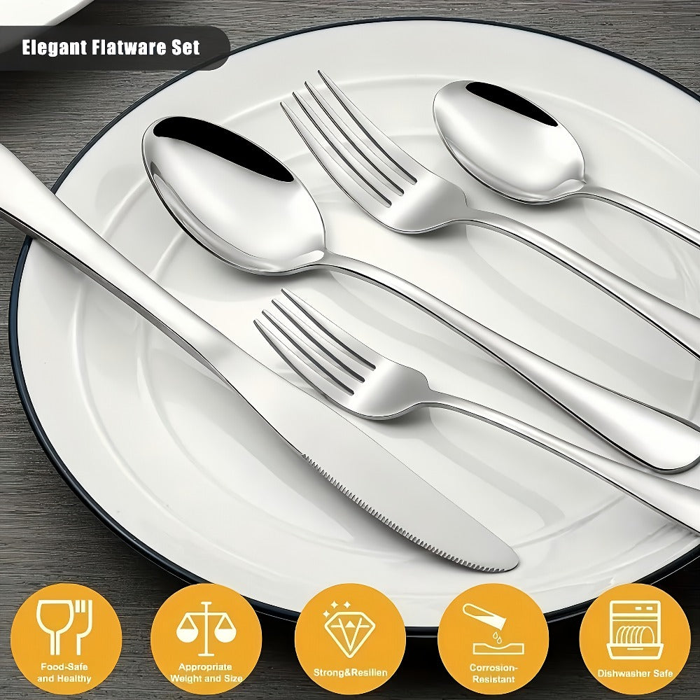 Stainless Steel Silverware Set 20 or 60 Piece ¨C Heavy Duty Commercial Grade, Dishwasher Safe, Rust-Proof & Non-Toxic Bulk Kitchen Tableware with Gift Box for Restaurant, Wedding & Home