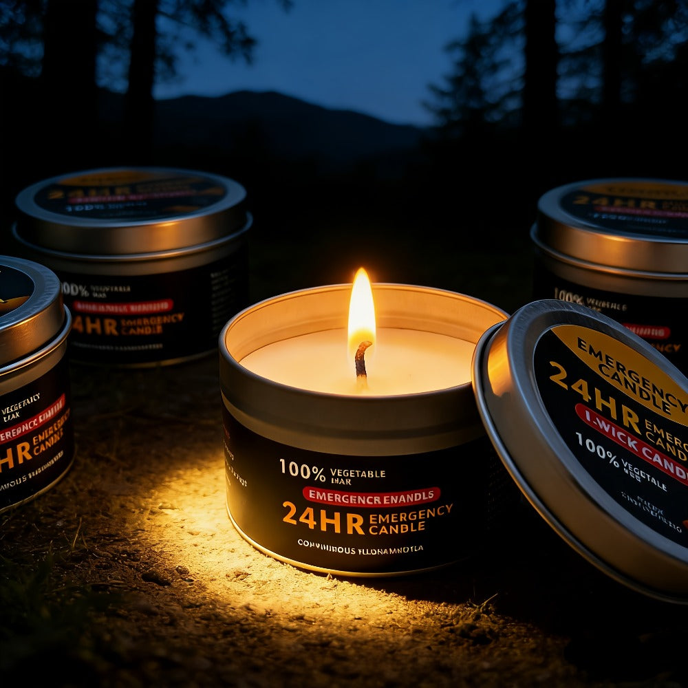 Long Burning Candles 4 Pack 96 Hour Burn Time Unscented Soy Palm Wax Candles in Metal Tins 80g Each Emergency Candles for Power Outage Camping Hiking Indoor Outdoor Holiday Decor Halloween Christmas