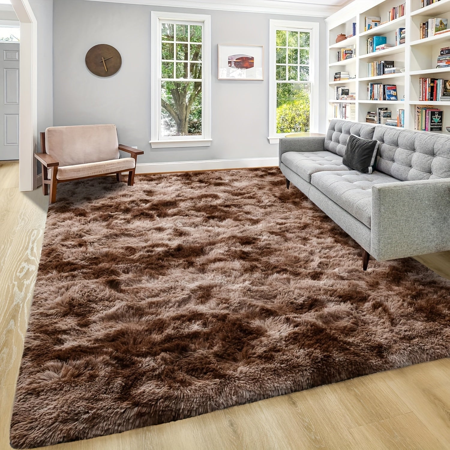Shaggy Plush Area Rug - Soft Fluffy Carpet for Living Room, Bedroom & Sofa | Non-Slip Machine Washable Tie-Dye & Solid Color Long Pile Rug | Luxury Home Decor Floor Mat in Multiple Sizes & Colors