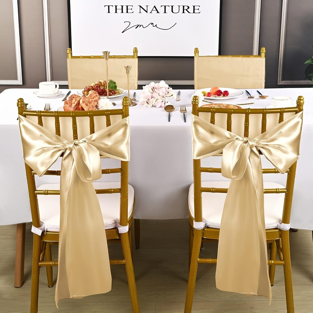 50pcs Satin Chair Sashes Bow Ribbon 7x108in - Universal Chair Belt Streamer for Wedding Reception Banquet Restaurant Hotel Party Event Decoration, 3 Colors