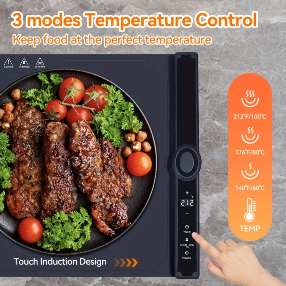 Electric Food Warming Pad Silicone 3 Temperature Levels 6-Hour Timer Foldable Full Surface Rapid Heating Tray for Buffet Party Kitchen Countertop Grayish Blue