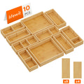 Bamboo Drawer Organizer 10 Pack, Adjustable Stackable Drawer Dividers Bins for Kitchen Utensils, Silverware, Makeup, Office Supplies, Bathroom Vanity & Junk Drawer
