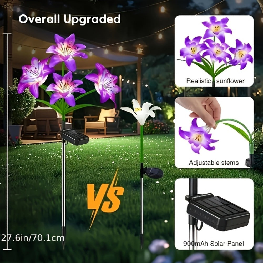 Solar Garden Lights Blooming Lily Flower | 7 Color Changing LED | Waterproof Outdoor Solar Stake Lights | Yard Patio Pathway Gravestone Decor | 2 4 12 Pack Solar Flower Lights