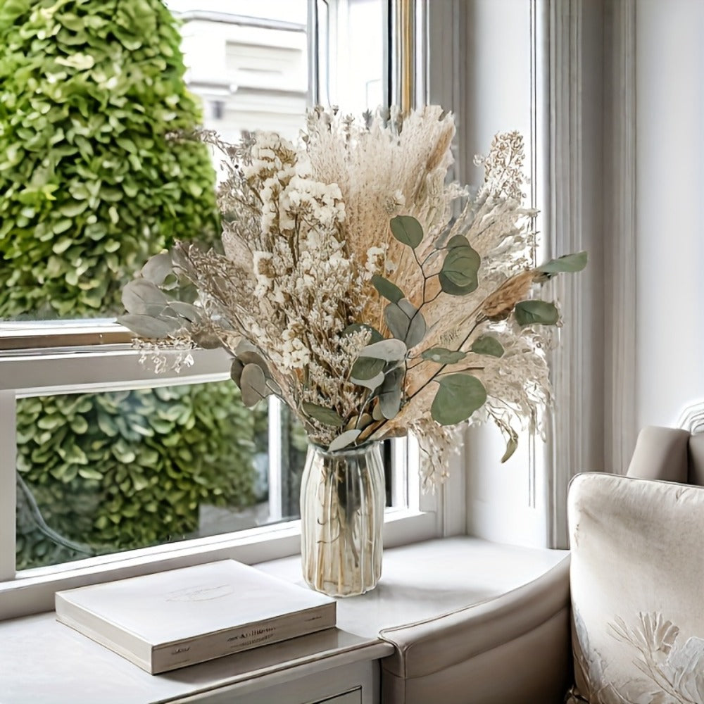 Pampas Grass Decor Set 42pcs Boho Dried Flowers for Vase, Bohemian Home Decor, Wedding Bouquet, Bathroom & Living Room Arrangement, Natural Dried Greenery with Olive Branches, Rustic Farmhouse Style