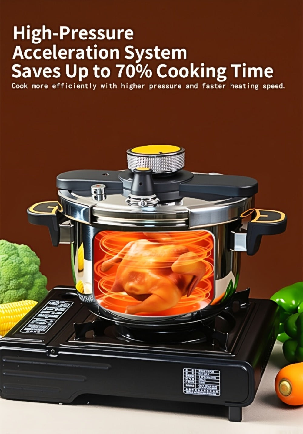Pressure Cooker Stainless Steel with One-Twist Lock Lid ¨C Heavy-Duty Induction & Gas Compatible Stew Pot in 1.32gal, 1.59gal & 2.11gal, Dishwasher Safe Family Soup Cooker for Daily Cooking
