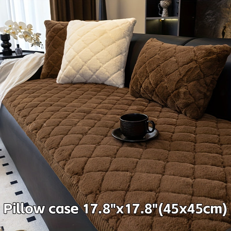 Sofa Cover Faux Rabbit Fur Plush Couch Slipcover - Thick Soft Non-Slip Pet Friendly Machine Washable Sofa Cushion Cover for Living Room Bedroom Office
