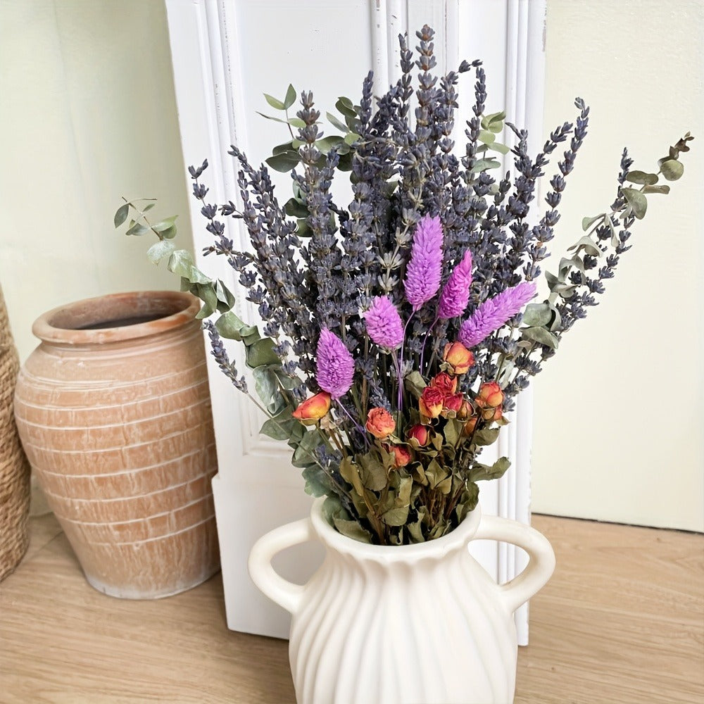 Dried Lavender Bouquet 65 Stems with Eucalyptus Dried Rose Bunny Tails Lilac Pink Purple Flowers for Vase, Fragrant Wedding Decoration Home Decor Spring Gift for Her