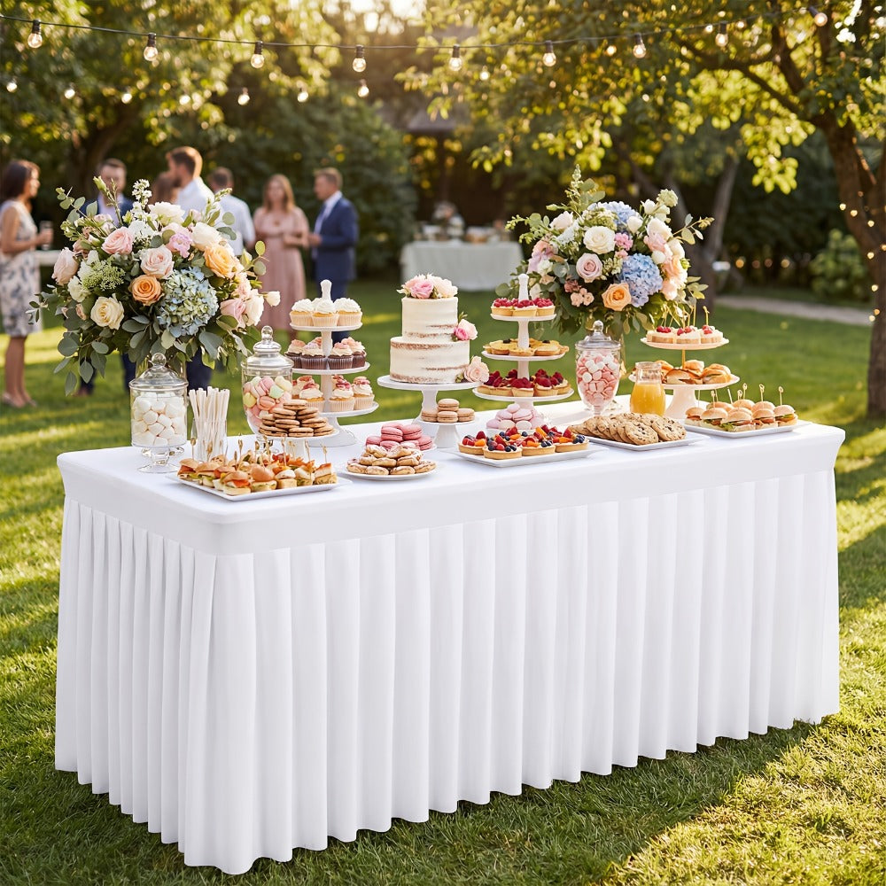 Table Skirts Tulle Table Cloth Rectangle 4ft 6ft Black White Non-Woven Fabric Table Skirt for Birthday Party Graduation Wedding Family Dinner Christmas Holiday Decoration