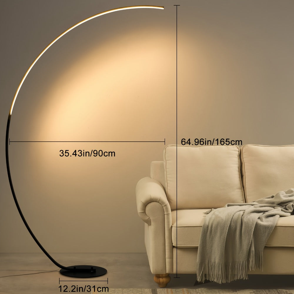 Arched Floor Lamp 65 Inch Modern LED Dimmable with Remote 3 Color Temperatures Curved Black Floor Lamp for Bedroom Living Room Ambient Lighting Home Decor