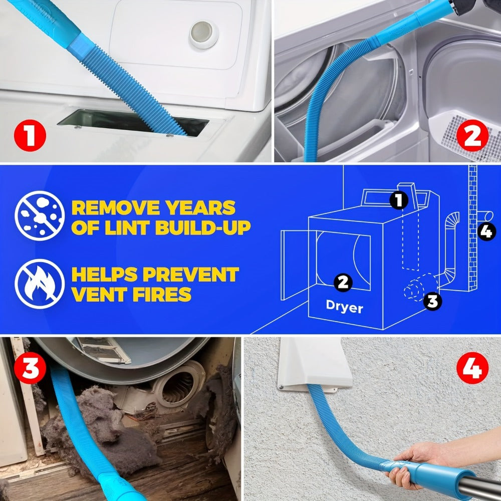 Dryer Vent Cleaner Kit 2pcs Vacuum Hose Attachment Replacement Parts Lint Trap Brush Flexible Dryer Duct Cleaning Tool for Dryer Vent Removal Blockage Prevention Home Laundry