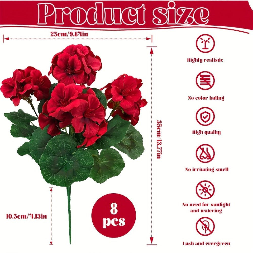 Artificial Flowers Outdoor UV Resistant - Geranium Hydrangea Rose Marigold Faux Silk Flowers for Garden Patio Home Table Centerpiece Decor, 8/16 Bundles, 13.77 Inch