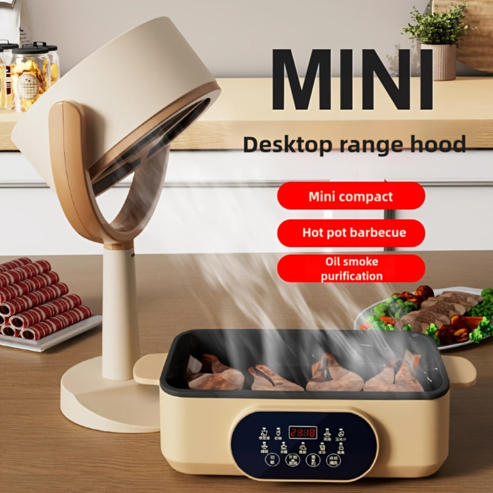 Portable USB Range Hood Handheld Exhaust Fan ¨C Compact Smoke Absorber with 2 Filter Screens for BBQ, Hotpot, Desktop & Travel, Rechargeable Cordless
