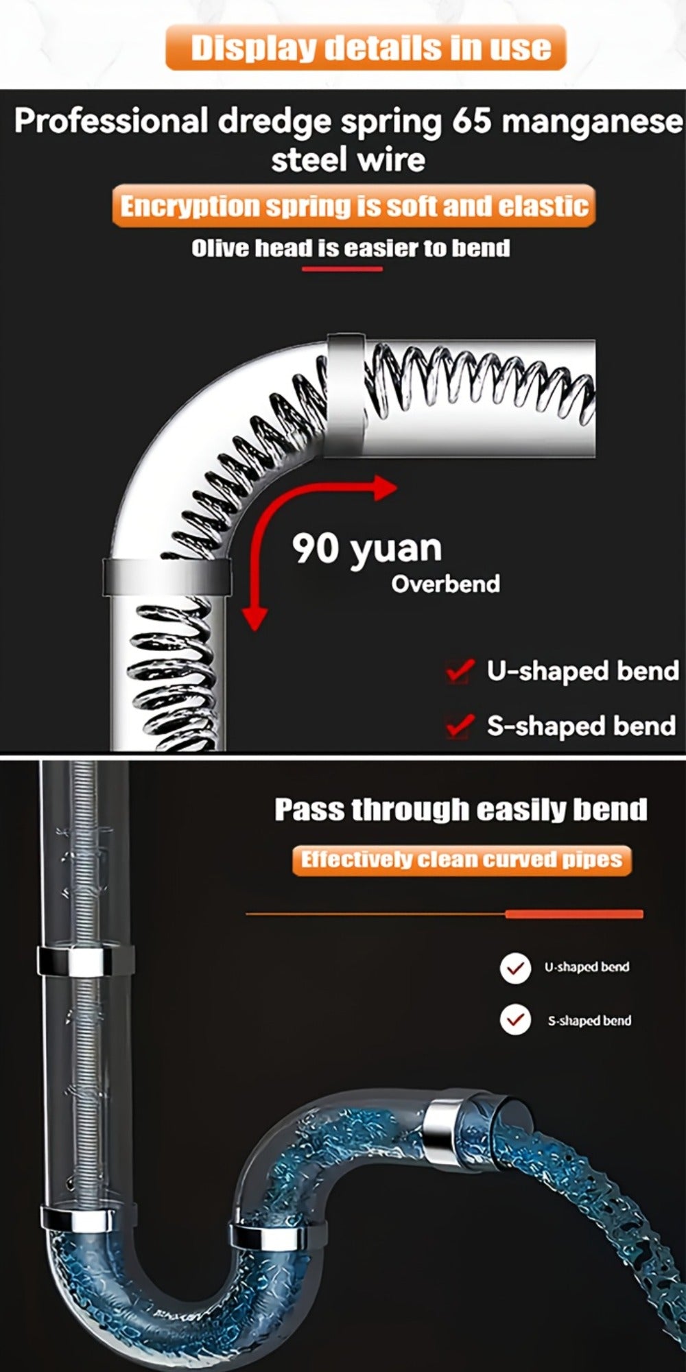 Drain Snake Pipe Unclogger 59 Inch Flexible Hair Clog Remover Tool for Sink, Toilet & Bathroom Drain ¨C Reusable Plumbing Snake Drain Cleaner, Easy to Use
