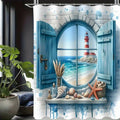 Lighthouse Shower Curtain Set with Ocean View Pattern ¨C Nautical Bathroom Decor with Non-Slip Mat, Toilet Seat Cover & 12 Hooks for Apartment Hotel